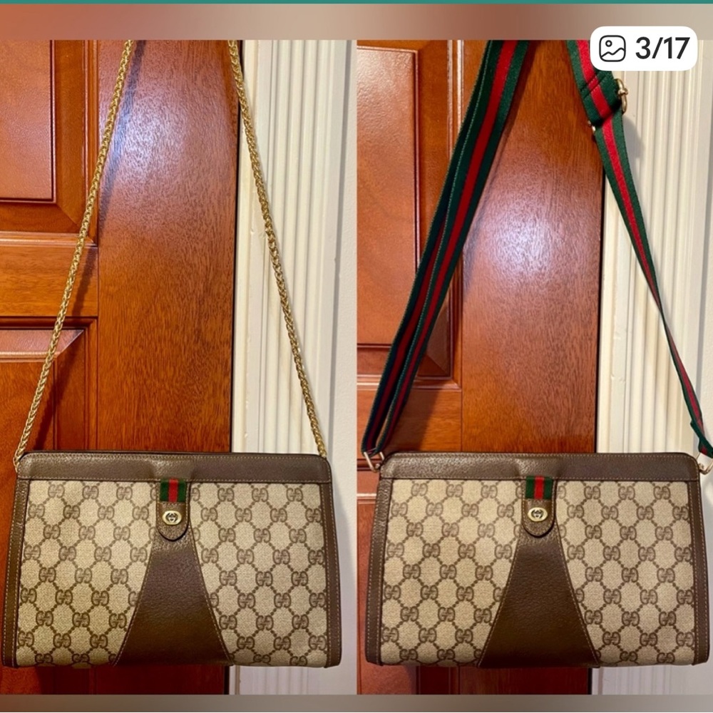 🍬Auth🍬VTG GUCCI GG Monogram Supreme Web Interlock Ophidia Sherryline Clutch⚡️